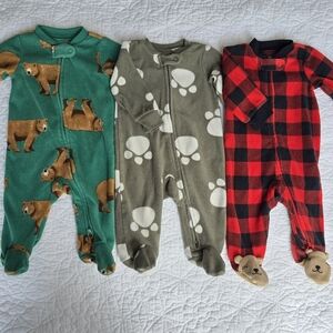 Carter's Fleece Footed Sleeper Pajamas Bear Buffalo Check Paws